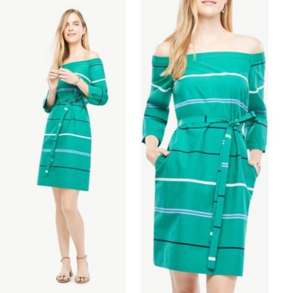 Ann Taylor Green Stripe Poplin Dress Size 0P